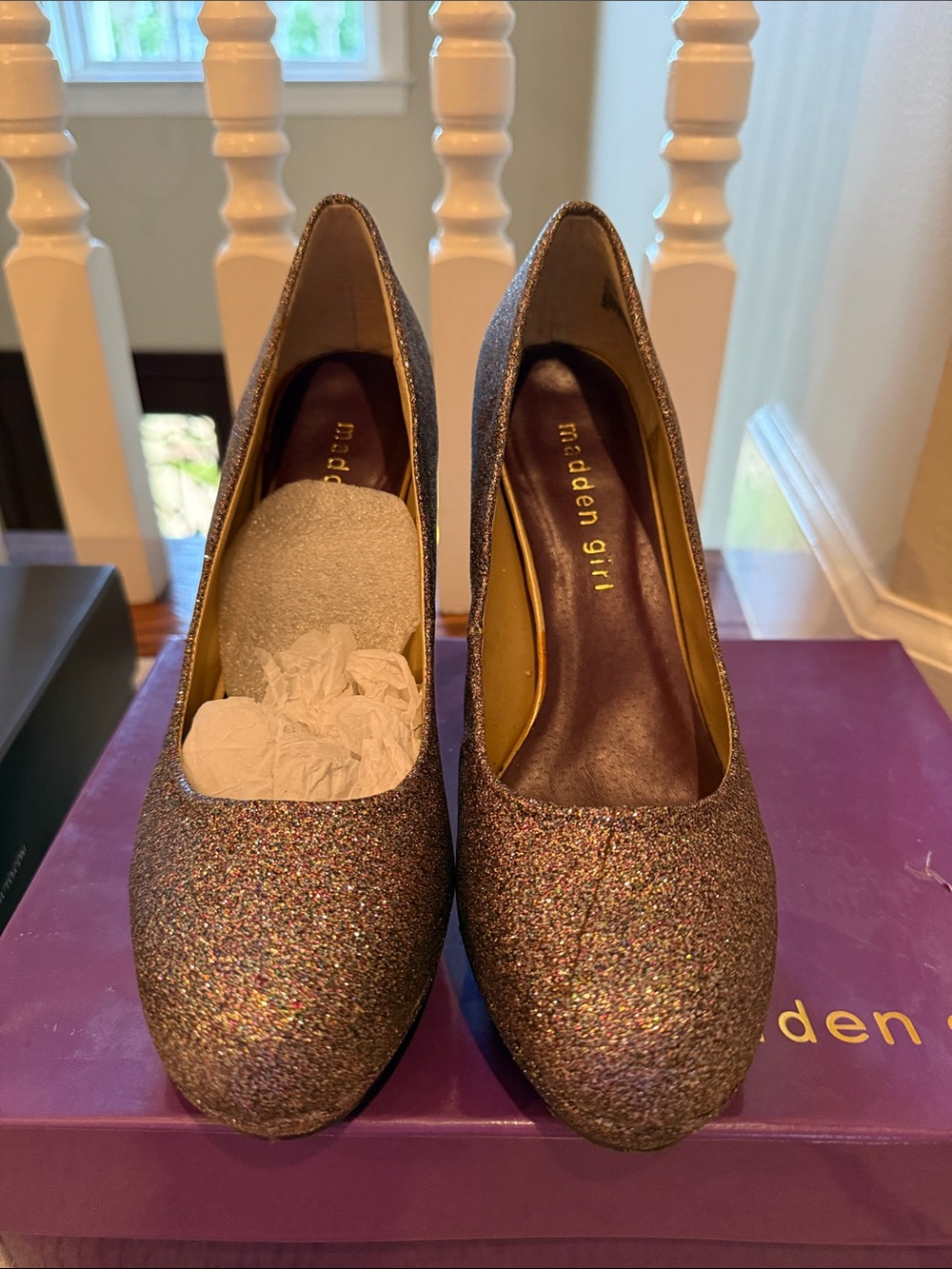 Madden Girl Iridescent Multi-Glitter Platform Pumps